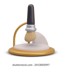Angled brush for contour makeup. Creative advertising concept. Makeup artist tool on display stand. Accessories for blending powder, blush. Web design