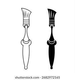 
Abgewinkelte Pinselsymbolsatz-Kontur und Volltonvektorgrafik
