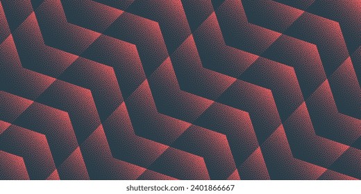 Angled Chevron Vector Seamless Pattern Trend Red Ultra Wide Abstract Background. Endless Graphic Abstraction Repetitive Wallpaper Dot Work Texture. Halftone Art Illustration for Dynamic Presentations