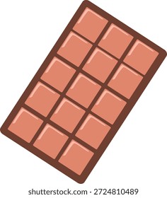 Ilustración de barra de chocolate en ángulo que representa bocadillos dulces, postres y golosinas del Día de San Valentín.