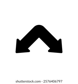 Angled curved dual and double sided arrow. Curved bold shape.