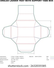 Angled ladder tray box diecut template with support tabs
