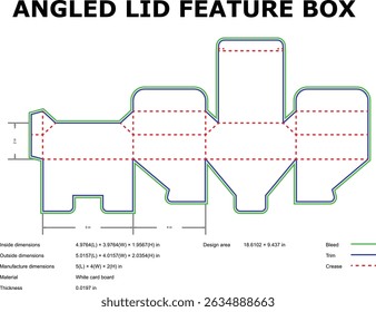 Angled lid feature box template detailed diagram with dimensions and technical design information