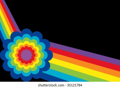 Angled Rainbow with Flower on black background