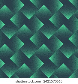 Angled Rhombus Structure Seamless Pattern Trend Vector Turquoise Abstract Background. Halftone Art Illustration for Textile Print. Endless Graphic Repetitive Jade Green Wallpaper Dot Work Texture