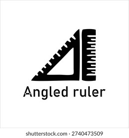 Angled Ruler Icon Vector Illustration – Triangle Measuring Tool Symbol Isolated on White Background