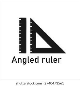 Angled Ruler Silhouette Icon Isolated on White Background – Triangle Measuring Tool Illustration