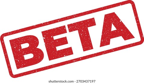 Carimbo vetorial angular mostrando BETA com textura usada. O ícone tem uma borda vermelha e letras. Excelente para representar as primeiras versões ou fases de teste do software.