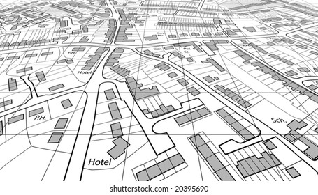 Angled view of an editable vector housing map of a generic town