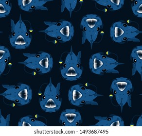 Angler background. Deep sea fish pattern seamless. vector texture