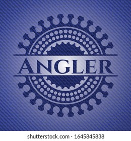 Angler-Abzeichen mit denim Hintergrund. Vektorillustration Illustration. Detaillierte Angaben.