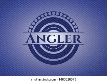 Angler badge with jean texture. Vector Illustration. Detailed.