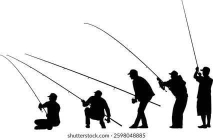 Angler Contour Poses Silhouette Vector