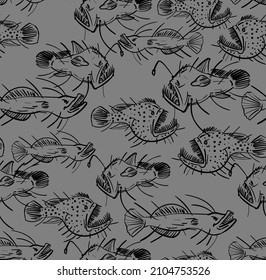 Angler Deep sea fish pattern seamless. Deep-sea fish background