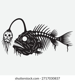 Angler Deep Sea Fish Vector Scary anglerfish silhouette perfect for deep sea, horror, fantasy, and ocean-themed designs.