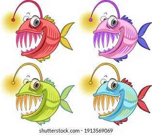 Angler Fish cartoon character isolated on white background illustration