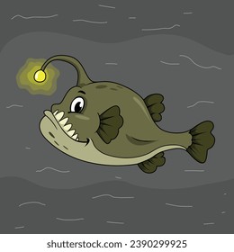 Angler Fish Cartoon. Angler Fish Cartoon illustration. Marine animal isolated. Animal illustration collection. Angler Fish Cartoon character