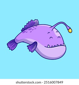 Ilustração do Ícone do Vetor do Angler Fish Cartoon. O Conceito De Criaturas Do Mar. Estilo de Desenho Animado Plano 