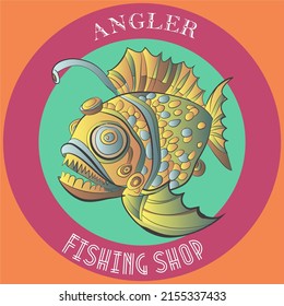 Angler Fish Fishing Shop Badge and Emblem Vector Art