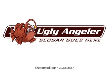 Angler fish fishing ugly face logo design template vector illustration, great for team, brand, and other template design