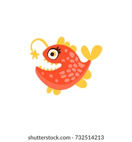 Angler fish, funny sea creature hand drawn vector Illustration