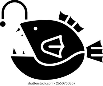Angler Fish Glyph Icon: Deep Sea Predator Illustration