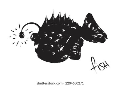 Angler fish grunge vector painting isolated on white