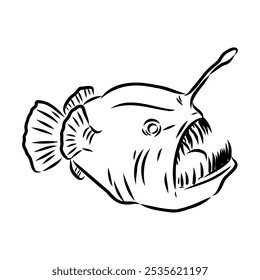 Angler fish, Lophiiformes, ilustração vetorial. Desenho