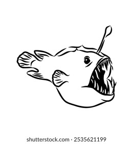 Angler fish, Lophiiformes, ilustração vetorial. Desenho