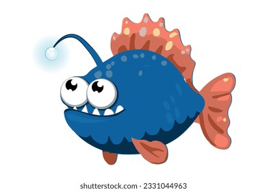 Angler fish, sea, tropical, aquarium fish. Colorful cartoon character