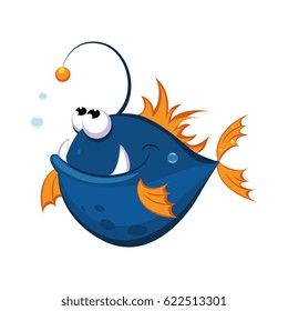 Angler fish, sea, tropical, aquarium fish. Colorful cartoon character