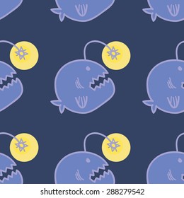 Angler fish seamless vector pattern