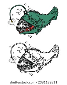 An Angler Fish. Simple design outline style. For coloring book, coloring page and more. You can change color you want. Vector illustration