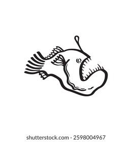 Angler Fish Vector Illustration, Anglerfish Vector Image, Linear art Angler Fish Vector Image.