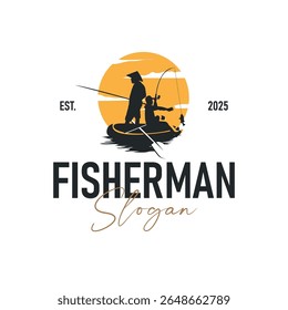 Angler logotipo de pesca, Simples pesca ao ar livre Homem Silhueta Modelo Design
