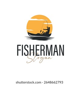 Angler logotipo de pesca, Simples pesca ao ar livre Homem Silhueta Modelo Design