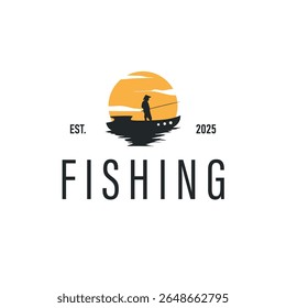 Angler logotipo de pesca, Simples pesca ao ar livre Homem Silhueta Modelo Design