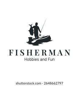 Angler logotipo de pesca, Simples pesca ao ar livre Homem Silhueta Modelo Design