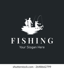 Angler logotipo de pesca, Simples pesca ao ar livre Homem Silhueta Modelo Design
