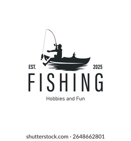 Angler logotipo de pesca, Simples pesca ao ar livre Homem Silhueta Modelo Design