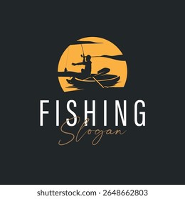 Angler logotipo de pesca, Simples pesca ao ar livre Homem Silhueta Modelo Design