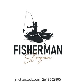 Angler logotipo de pesca, Simples pesca ao ar livre Homem Silhueta Modelo Design