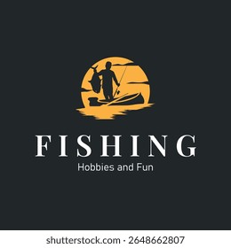 Angler logotipo de pesca, Simples pesca ao ar livre Homem Silhueta Modelo Design