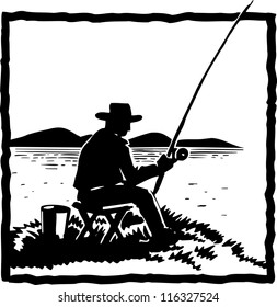 Angler with fishing rod, fishing waterside
