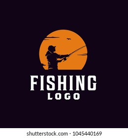 Angler Fishing Silhouette logo illustration at Sunset Outdoor design inspiration