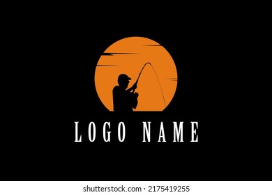 Angler Fishing Silhouette logo illustration at Sunset Outdoor design inspiration