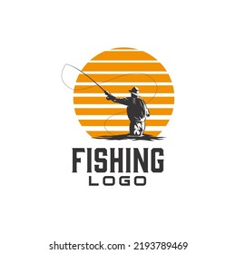 Angler Fishing Silhouette logo illustration at Sunset Outdoor design inspiration