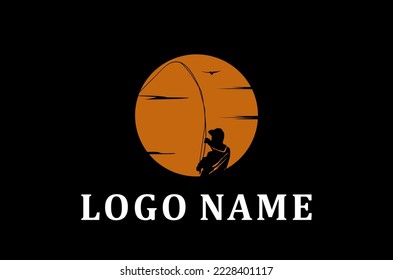 Angler Fishing Silhouette logo illustration at Sunset Outdoor design inspiration