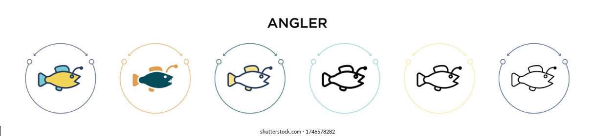 Angler Icon in gefüllt, dünne Linie, Umriss und Strich Stil. Vector Illustration von zwei farbigen und schwarz anglerfarbenen Vektor-Symbole können für mobile, ui, web-Anwendungen verwendet werden