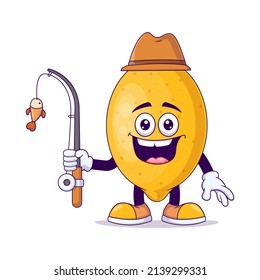 Angler lemon cartoon mascot character vector illustration design